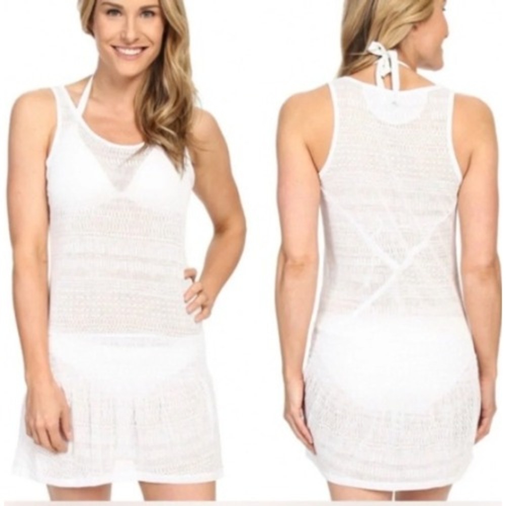 Prana Zadie White Burnout Geometric Smocked Waist Swim Cover Up Dress Medium